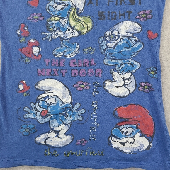 Vintage Y2K Smurfs Graphic Shirt Womans Large Blue Slim Fit Tee Jenny Leigh - Picture 3 of 14